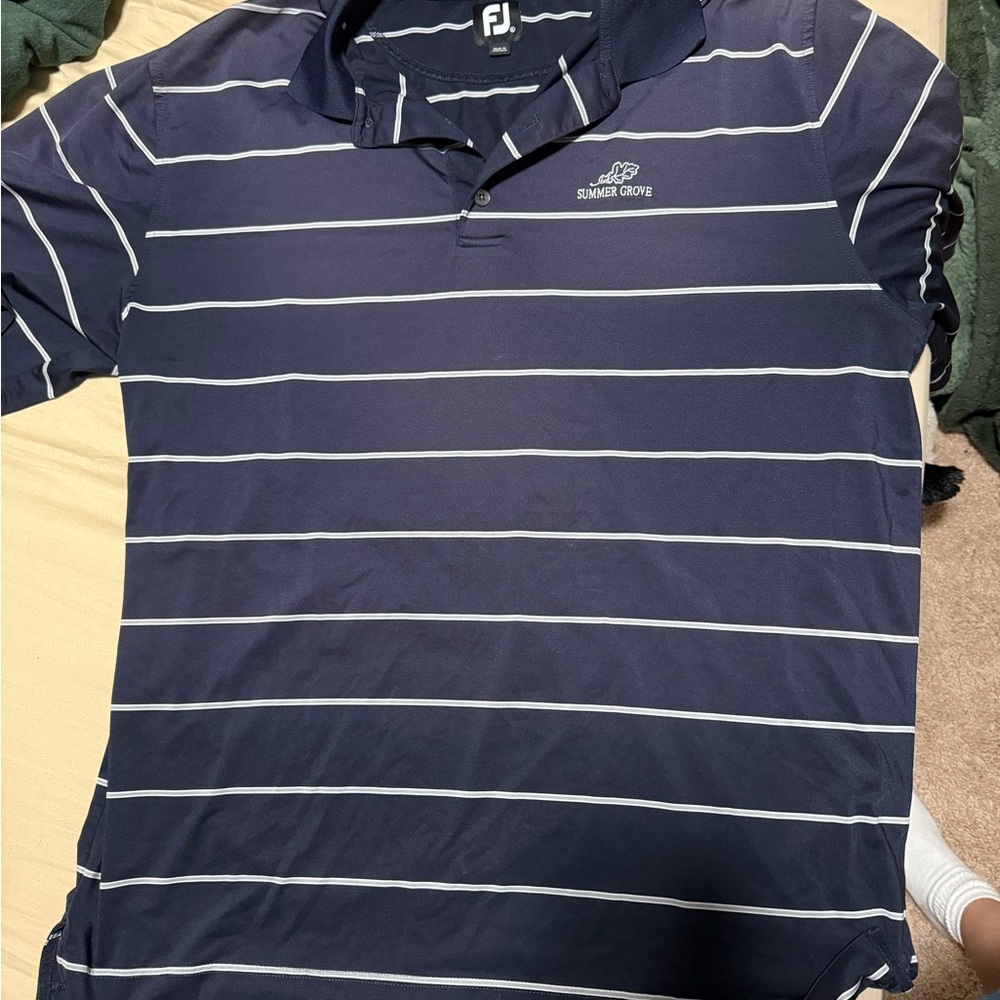 FootJoy Men's Blue Polo with White Stripes